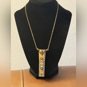 Artisan boho multi-Metal floral panel micro mosaic pendant necklace